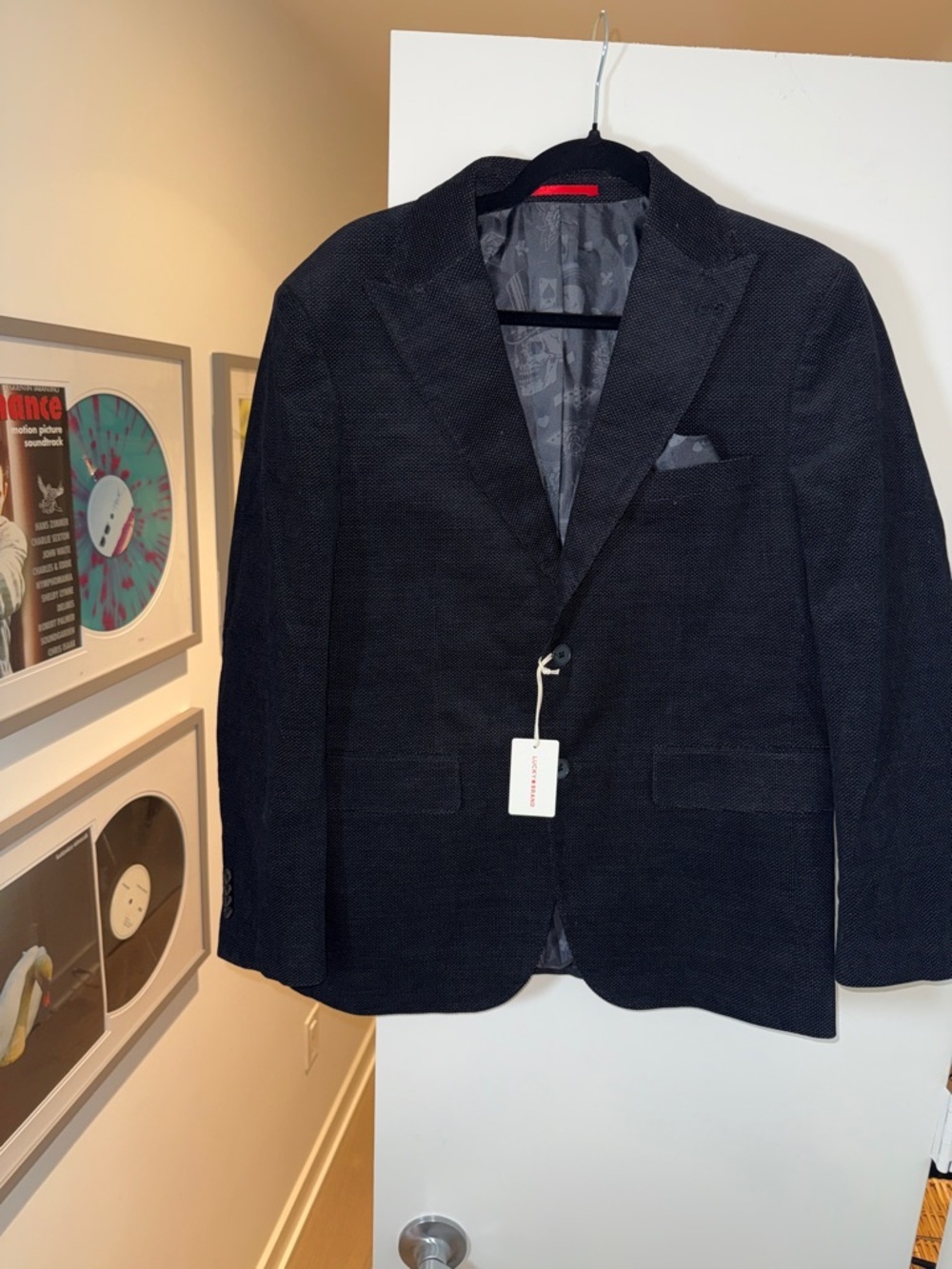 NWT Lucky Brand Men's Solid Peak Lapel Cotton Blend Sport Coat - Black - 40S